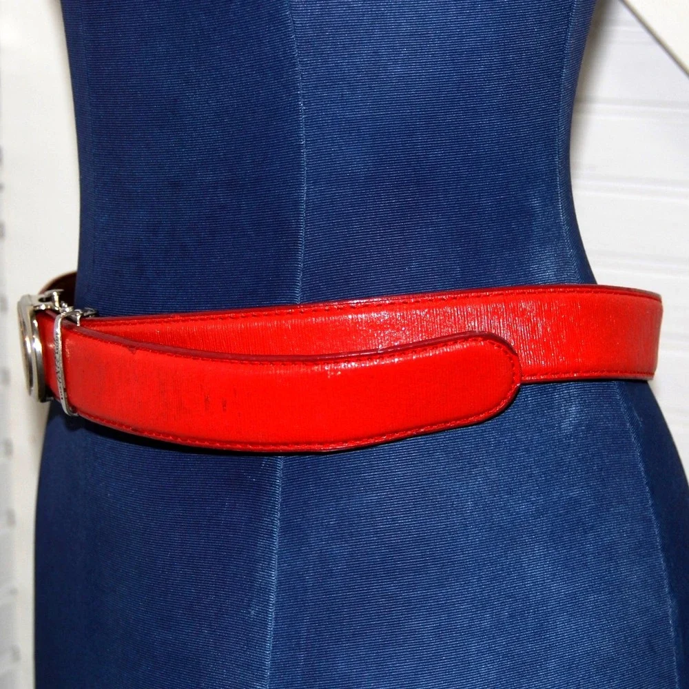 Vintage Red Ratchet Belt Men's 36 Italian Caros Faux‎ Leather Vegan
